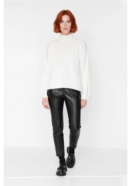 Kadın Oversize Dik Yaka Gri Akrilik Uzun Kollu Basic Triko Kazak Kışlık Kombinlerin Anahtarıdır