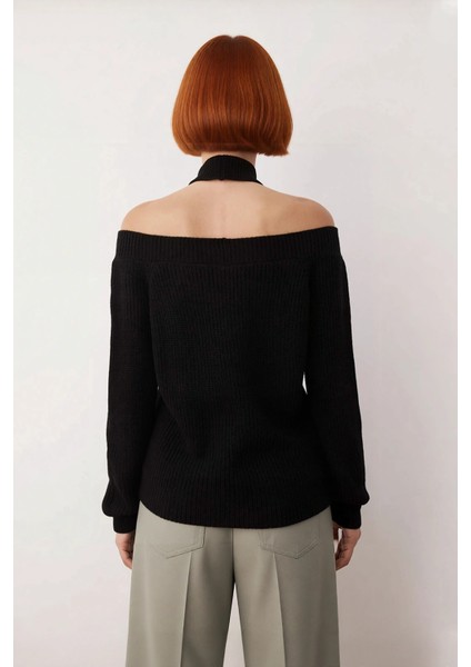 Kadın Düz Desen Akrilik Triko Crop Kesim Omuz Dekolteli Uzun Kollu Soğuk Hava Kazak Kaliteli fiyatları