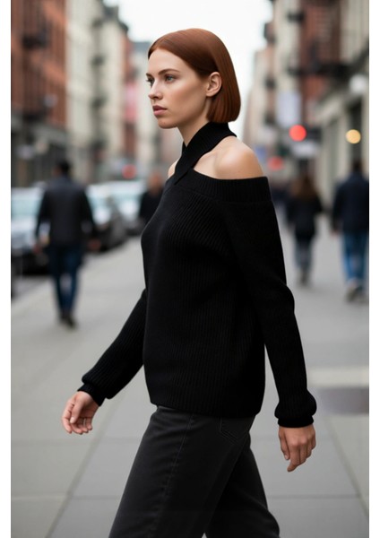 Kadın Düz Desen Akrilik Triko Crop Kesim Omuz Dekolteli Uzun Kollu Soğuk Hava Kazak Kaliteli modelleri