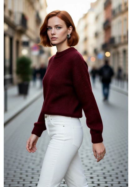 Kadın Geniş Kalıp Kalın Dokulu Bisiklet Yaka Düşük Kol Triko Kazak Soğuklara Özel Konforlu Seçim modelleri