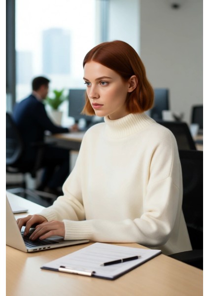 Kadın Günlük Oversize Düşük Kol Dik Yaka Uzun Triko Kazak Kışlık Şık Basic Rahatlık Sunar Kaliteli