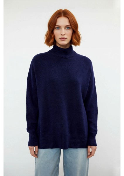 Kadın Günlük Oversize Düşük Kol Dik Yaka Uzun Triko Kazak Kışlık Şık Basic Rahatlık Sunar Kaliteli fiyatları