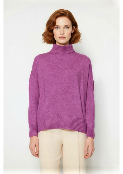 Kadın Günlük Oversize Düşük Kol Dik Yaka Uzun Triko Kazak Kışlık Şık Basic Rahatlık Sunar Kaliteli fiyatları