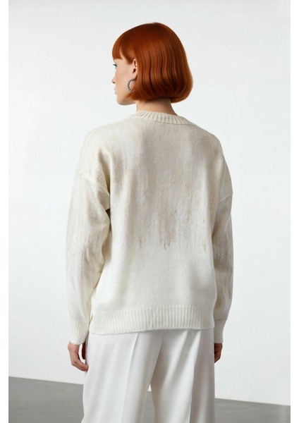 Kadın Oversize Rahat Kesim Basic Gri Metalik Triko Uzun Kollu Bisiklet Yaka Kışlık Kazak Kaliteli modelleri