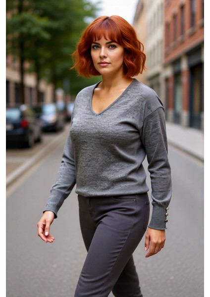 Kadın Basic Siluet Uzun Kollu V Yaka Triko Kazak Gündelik Kullanıma Uygun Akrilik Materyal fırsatları