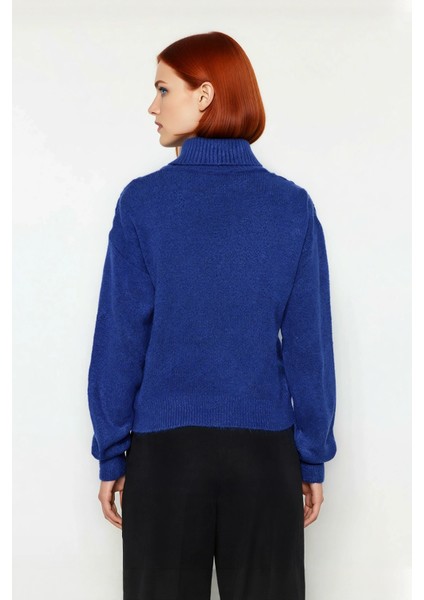 Kadın Lacivert Balıkçı Yaka Regular Kesim Taş Işlemeli Triko Kazak Soğuk Havaların Şık Seçimi fiyatları