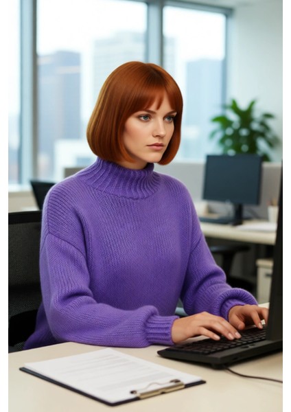 Kadın Oversize Dik Yaka Triko Kazak Soğuk Günlerde Konforlu ve Rahat Bir Görünüm Sunar Kaliteli fırsatları