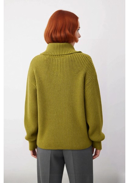 Kadın Casual Regular Kalıp Selanik Dokuma Uzun Kollu Triko Kazak Fermuarlı Dik Yaka Soğuk Havalar fiyatları