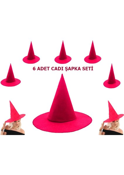 Pembe Fuşya Renk Keçe Cadı Şapkası Yetişkin Çocuk Uyumlu 6 Adet fiyatları