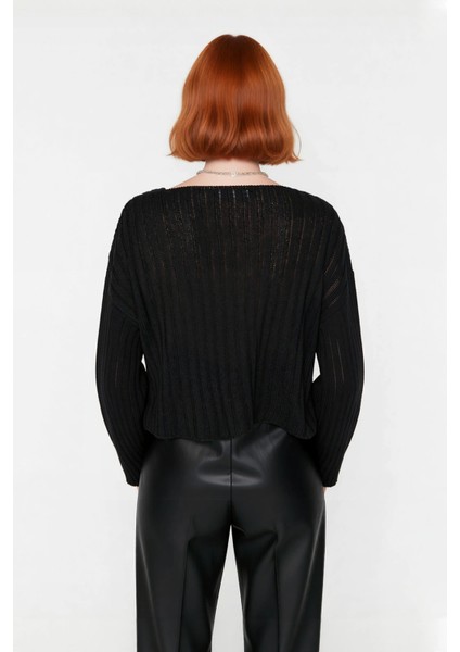 Kadın Basic V Yaka Geniş Kalıp Uzun Kollu Yünlü Triko Kazak Fitilli Dokusuyla Gün Boyu Konfor Sunar modelleri