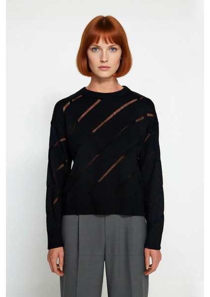 Kadın Bisiklet Yaka Akrilik Triko Kazak Düşük Kollu Ajurlu Desenli Ilkbahar Sonbahar Şıklığı fiyatları