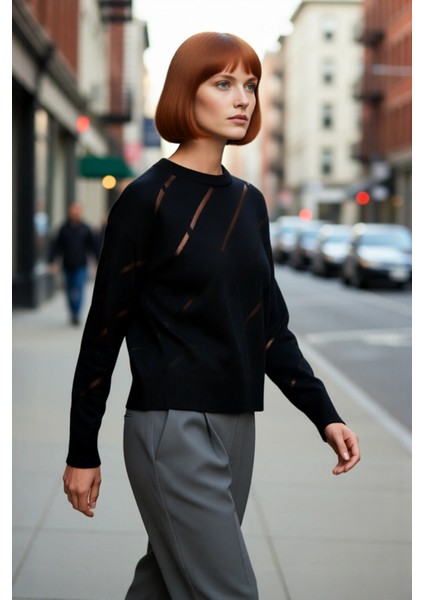 Kadın Bisiklet Yaka Akrilik Triko Kazak Düşük Kollu Ajurlu Desenli Ilkbahar Sonbahar Şıklığı fırsatları