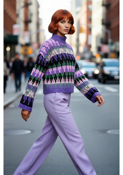 Kadınlara Özel Oversize Dik Yaka Etnik Desenli Kalın Triko Kazak Kış Şıklığı Için Crop Kesim modelleri