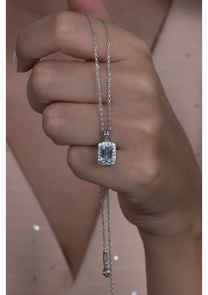 Gümüş Tek Taş Baget Set Kolye Yüzük J Küpe WSS12