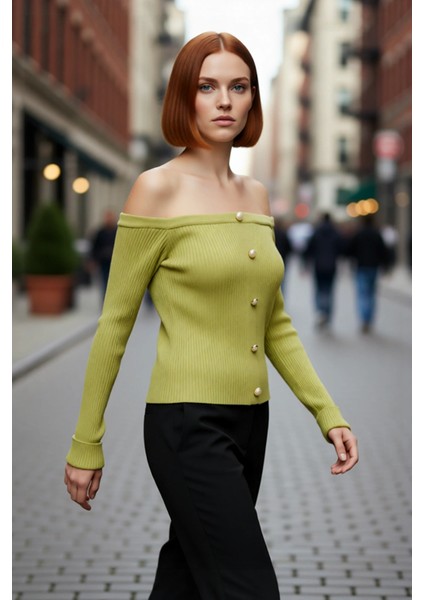 Kadınlar Için Omuz Açık Fitted Kalıp Akrilik Uzun Kollu Fitilli Triko Bluz Şıklığı Kaliteli modelleri