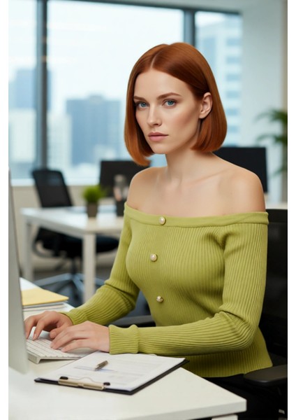 Kadınlar Için Omuz Açık Fitted Kalıp Akrilik Uzun Kollu Fitilli Triko Bluz Şıklığı Kaliteli fırsatları