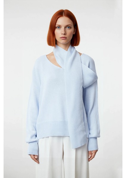 Kadın Basic Oversize Triko Kazak ve Atkı Seti Uzun Kol Şal Yaka Tasarımı Ile Kış Modası Kaliteli