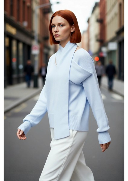 Kadın Basic Oversize Triko Kazak ve Atkı Seti Uzun Kol Şal Yaka Tasarımı Ile Kış Modası Kaliteli modelleri