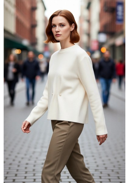 Kadın Akrilik Triko Kazak Regular Kalıp Bisiklet Yaka Inci Detaylı Gündüzden Geceye Konfor fırsatları