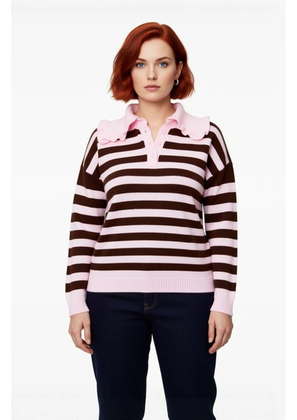 Kadınlara Özel Bebe Yaka Çizgili Triko Kazak Regular Kalıp Uzun Kol Günlük Kış Konforu Kaliteli fiyatları