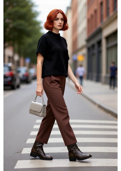 Kadın Geniş Kalıp Basic Dik Yaka Kalın Selanik Dokulu Düşük Kısa Kollu Triko Kazak Günlük Şıklık modelleri