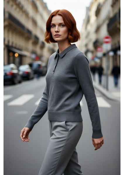 Şık Kadın Polo Yaka Yünlü Triko Kazak Regular Kalıbı Ile Gün Boyu Konfor Sunar Kaliteli modelleri