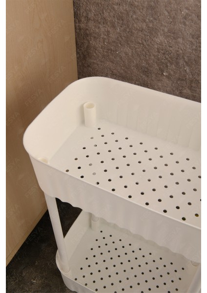 2 Katlı Tekerlekli Çok Amaçlı Banyo Düzenleyici Dolap Içi Organizer - Beyaz