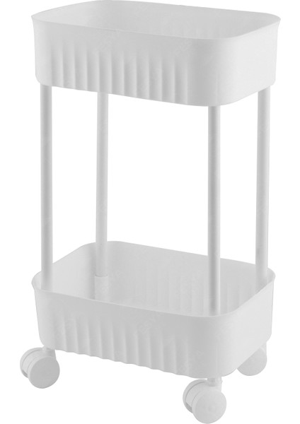 2 Katlı Tekerlekli Çok Amaçlı Banyo Düzenleyici Dolap Içi Organizer - Beyaz