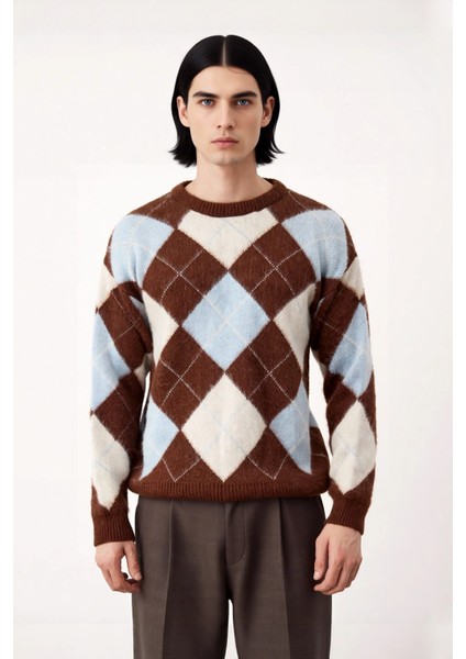 Erkek Günlük Kullanım Için Bisiklet Yaka Triko Ekose Desenli Regular Kesim Kışlık Kazak Ideal Konfor fiyatları