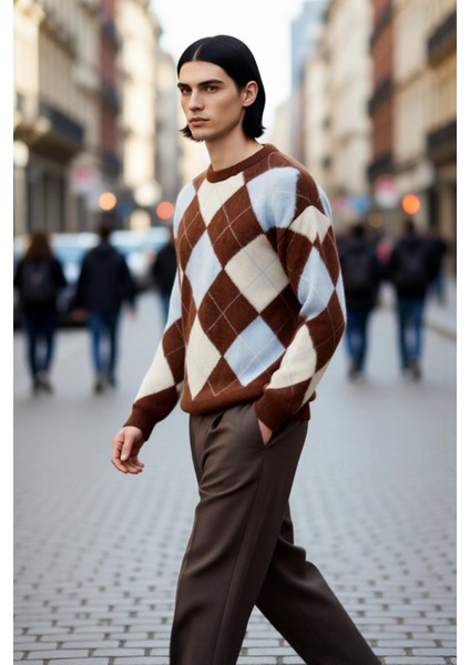 Erkek Günlük Kullanım Için Bisiklet Yaka Triko Ekose Desenli Regular Kesim Kışlık Kazak Ideal Konfor fırsatları