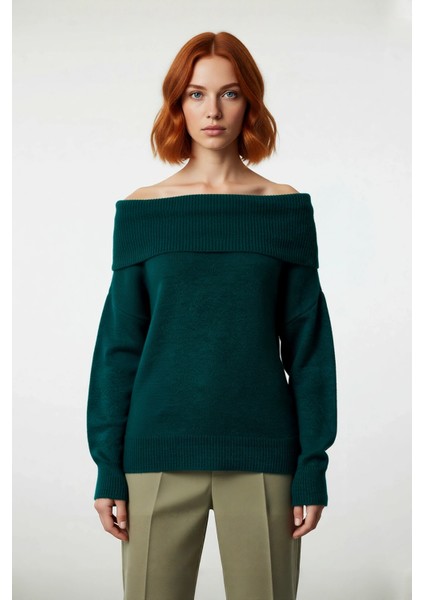 Kadın Triko Kışlık Kazak Regular Kalıp Uzun Kollu Carmen Yaka Günlük ve Şık Kombinler Için fiyatları