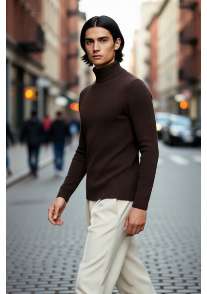 Erkek Fitted Balıkçı Yaka Fitilli Pamuklu Kışlık Kazak Soğuk Havalarda Tarz Sahibi Görünüm Sağlar fırsatları