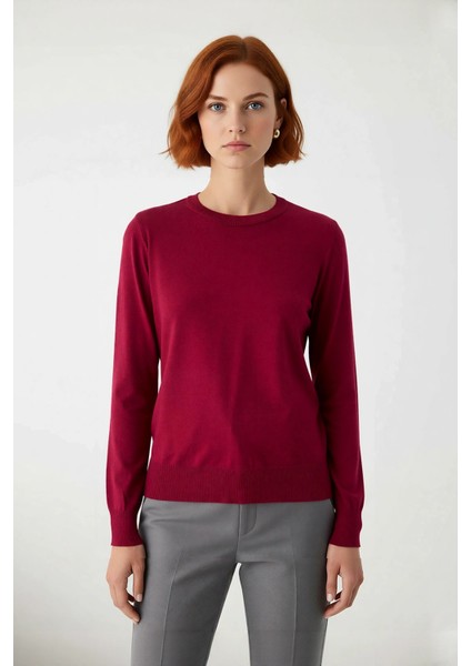 Kadın Basic Ince Triko Bisiklet Yaka Regular Kalıp Uzun Kol Günlük Şık Giyim Kazak Kaliteli