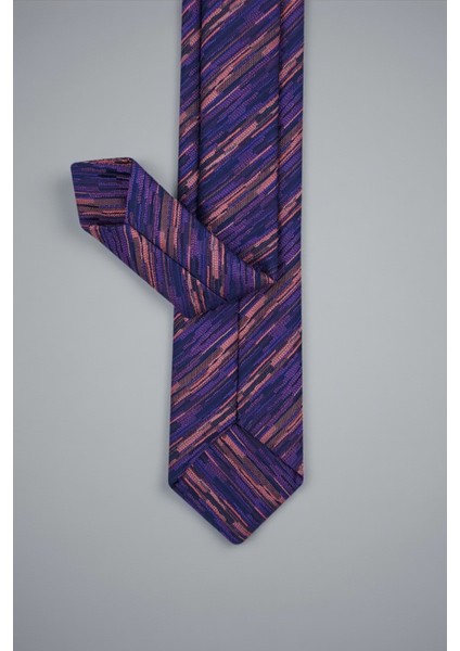 Slim Çizgili Mor Kravat & Mendil modelleri
