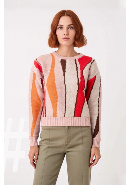 Kadın Bisiklet Yaka Renk Bloklu Triko Kazak Regular Kalıp Kış Için Şık Düşük Kol Tasarım Kaliteli fiyatları