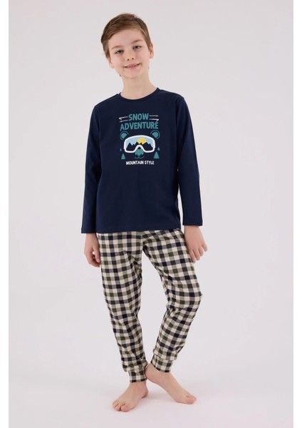 3511C Erkek Çocuk Lacıvert Uzun Kollu Pijama Takımı