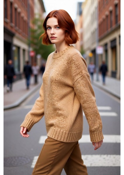 Kadın Casual Şık Oversize Kalın Triko Kazak Bisiklet Yaka Rahat Uzun Boy Soğuk Havalar Kaliteli fırsatları