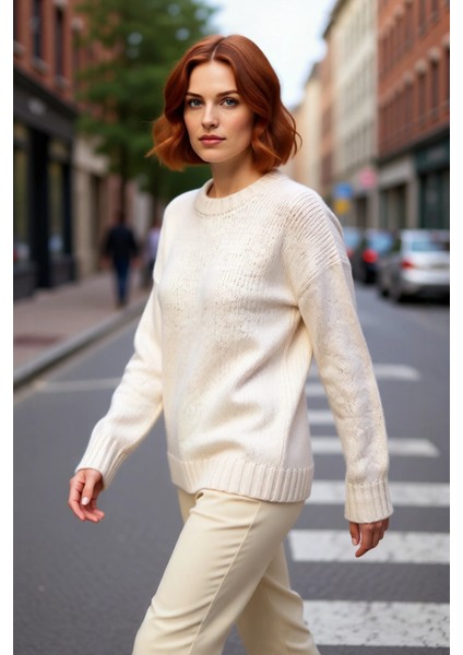 Kadın Casual Şık Oversize Kalın Triko Kazak Bisiklet Yaka Rahat Uzun Boy Soğuk Havalar Kaliteli fırsatları