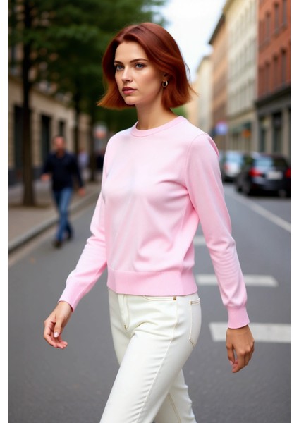 Kadın Modern Bisiklet Yaka Ince Triko Regular Kalıp Düz Dokuma Uzun Kol Kazak Modeli Kaliteli fırsatları