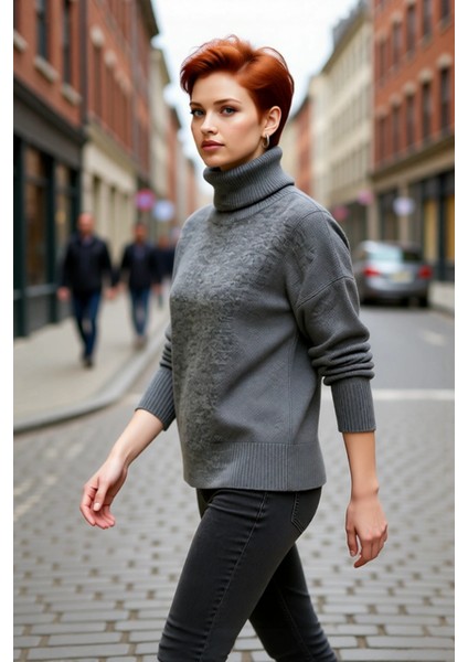 Kadın Oversize Kalıp Düz Balıkçı Yaka Triko Kazak Uzun Düşük Kol Günlük Basic Giyim Şıklığı modelleri