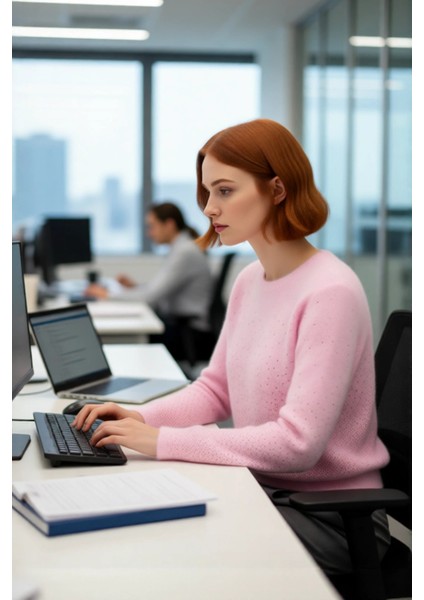 Bayan Pembe Işıltılı Taş Detaylı Yumuşak Triko Kazak Bisiklet Yaka Rahat ve Modern Tasarım fırsatları