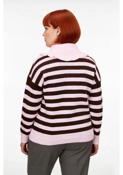 Kadınlara Özel Bebe Yaka Çizgili Triko Kazak Regular Kalıp Uzun Kol Günlük Kış Konforu Kaliteli modelleri