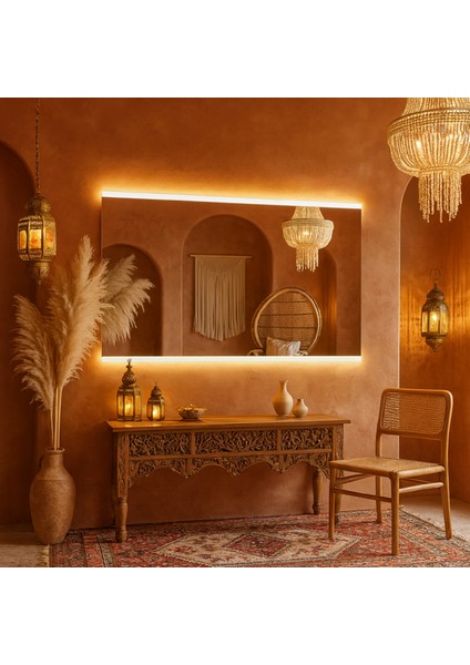 Minimal Çizgi LED Işıklı Dikdörtgen Ayna – Japandi Tarz Modern Duvar & Banyo Aynası fırsatları