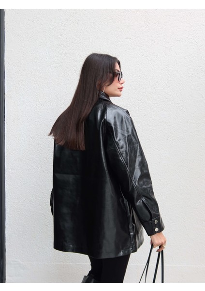 Parlak Çıtçıtlı Deri Ceket indirimleri