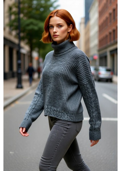 Kadın Oversize Balıkçı Yaka Triko Kazak Günlük Kullanım Için Şık Düşük Kol Saç Örgülü Basic fırsatları