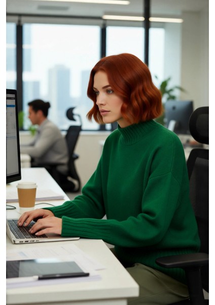 Kadın Basic Düz Desen Oversize Kesim Dik Yaka Triko Kazak Reglan Kol Kış Aylarının Konforlu Şıklığı