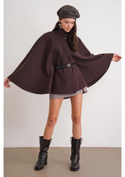 4768 Kadın Kemerli Panço Premium Kaşe Ceket Kahve fiyatları