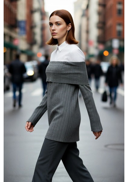 Kadın Zarif Omzu Açık Triko Kazak Dokuma Detaylı Uzun Kollu Kışlık Casual Kombinler Için Kaliteli fırsatları