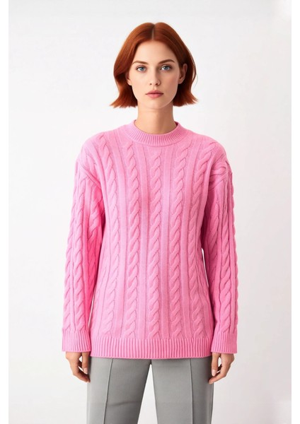 Rahat Şık Kadın Regular Kalıp Saç Örgü Triko Kazak Bisiklet Yaka Uzun Kollu Günlük Kombin Kaliteli fiyatları