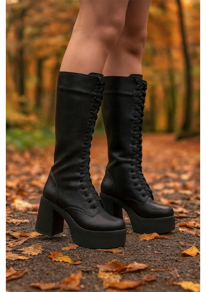 Kadın Bağcıklı Platform Topuklu Uzun Çizme fiyatları